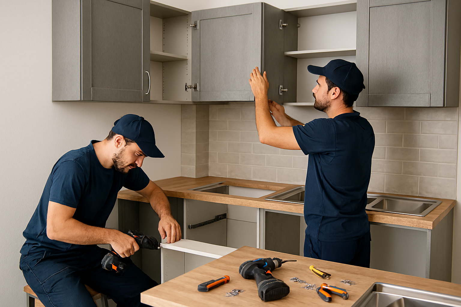 Profissional montando móveis modernos